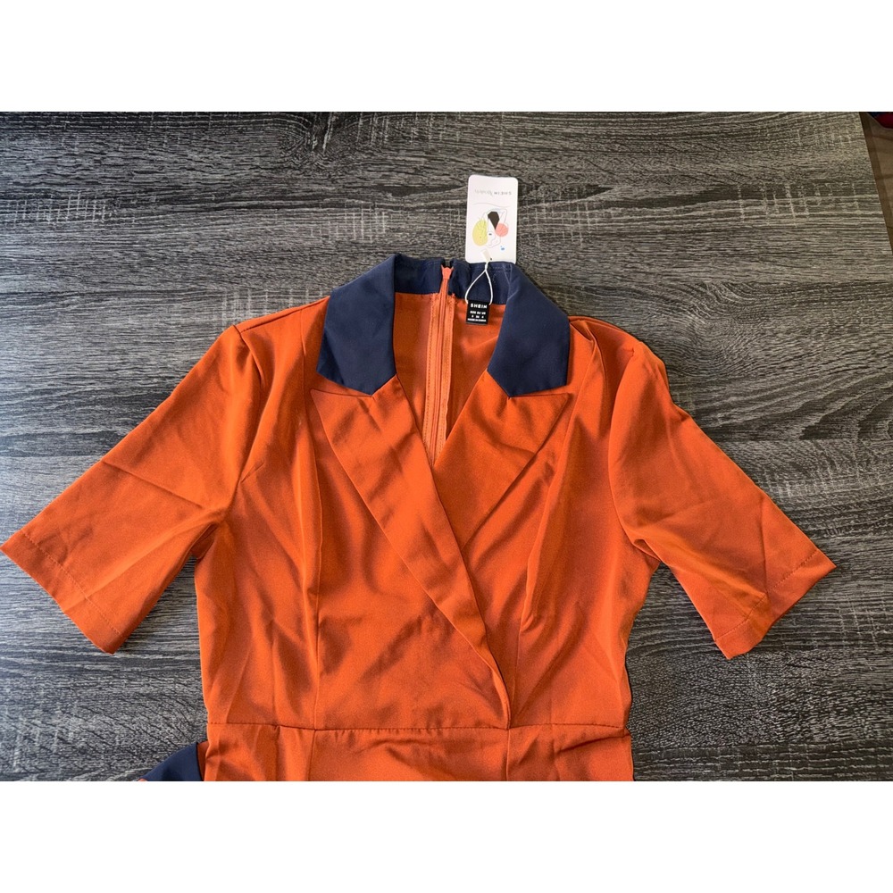 SHEIN Midi Dress Colorblock Mod Retro Vintage Burnt Orange Navy Blue Size 4 NWT - Picture 3 of 7